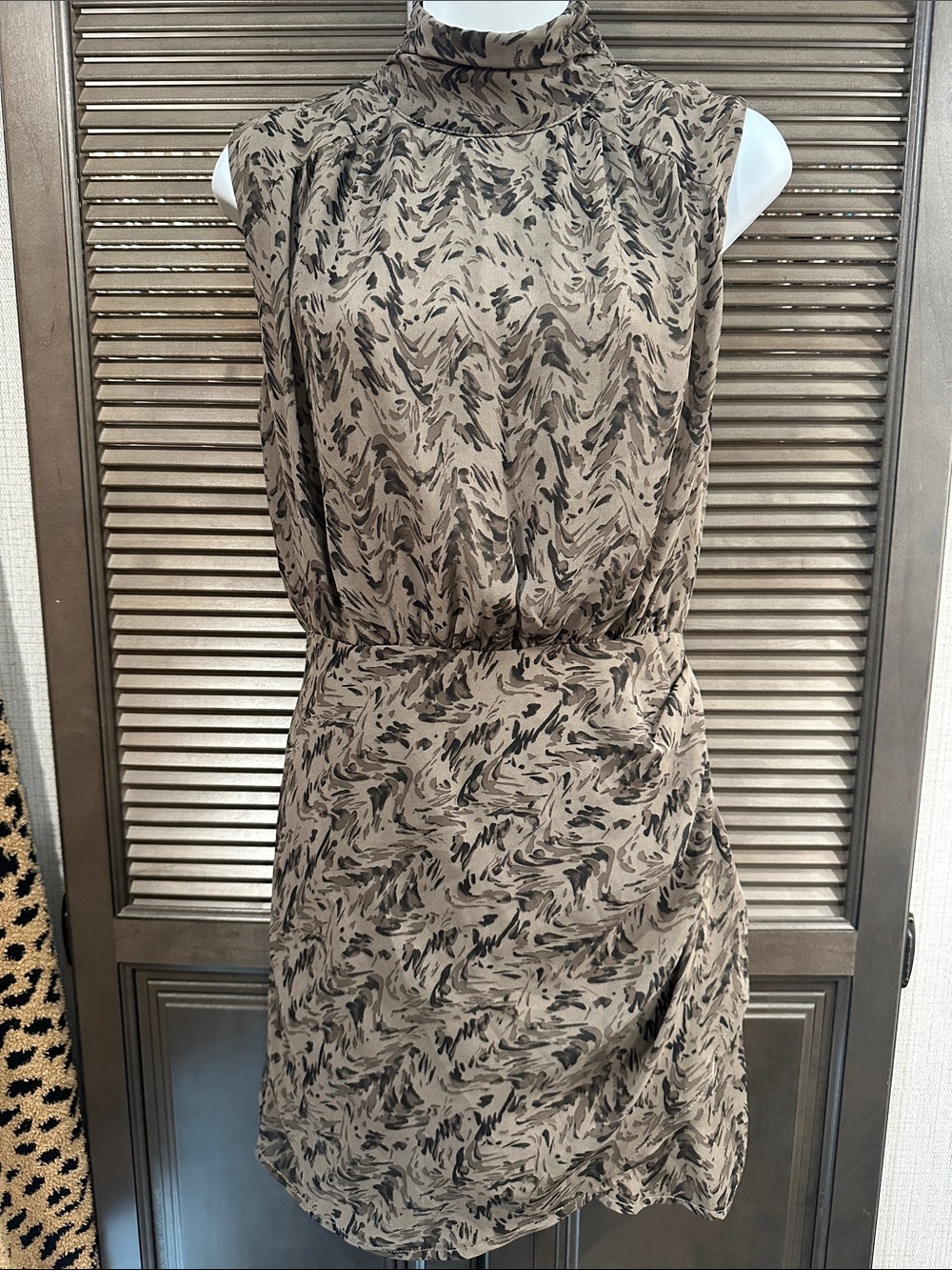 Le Lis Taupe & Black Sleeveless High-Neck Mini Dress